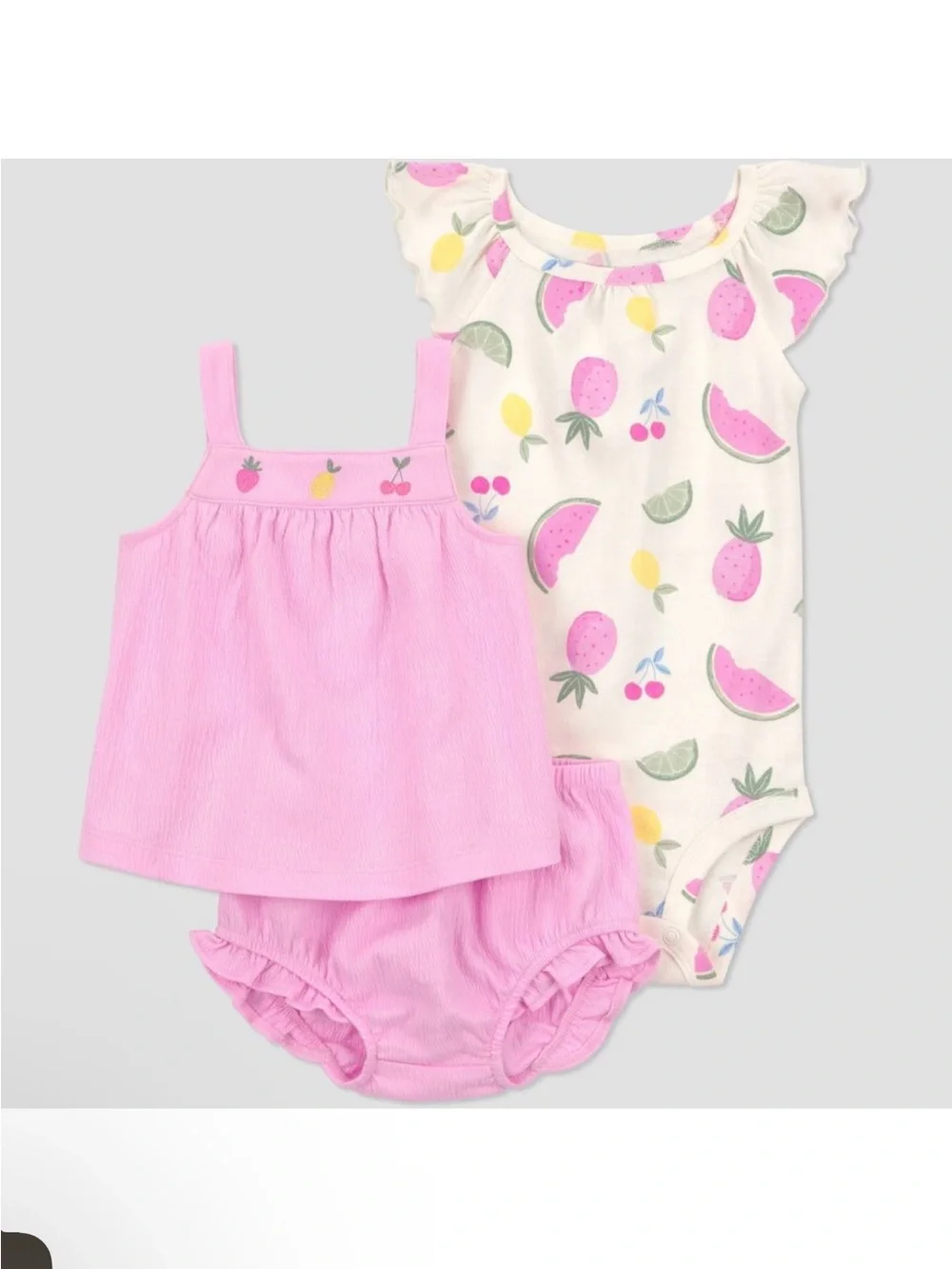 3 piece Carter's Pink Tank Top set & Fruit-Print Bodysuit